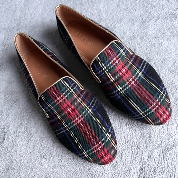 J. Crew Factory Shoes - J. Crew Factory Stewart Plaid Smoking Loafer Flats Gold-Tone Trim Preppy Sz 5.5